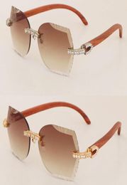 Luxury Big Diamond Set C Decoration Wooden Sunglasses for mens Designer Men Women Rimless Wood Sun glasses Cat Eye Vintage 82007614861304