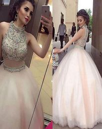 Prom Dresses Light pink two piece set heavy handmade fluffy skirt dress skirt multilayer net high collar back zipper custom maili6436583