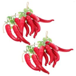 Decorative Flowers 2 Strings Simulation Red Long Pepper Vegetable Hanging Chili Decor Chiltepin Pendants Farmhouse Models Wreath