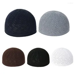 Berets Inner Hat Muslims Knit Kufi Hollow Out Islamic For Women Male Breathable Traditional Soft Pray