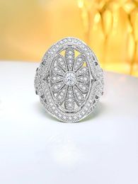 Cluster Rings Fashionable Antique Style Retro Daisy 925 Sterling Silver Imported High Carbon Diamond Layered Ring