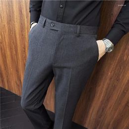 Men's Pants Elastic Solid Colour Suit Pant Non Ironing Business Casual Slim Fit Long Office Social Party Dress