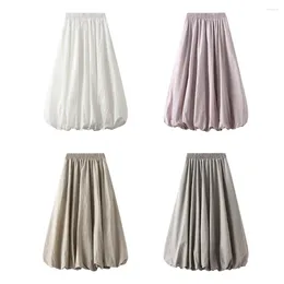 Skirts Ankle Length Skirt Elastic High Waist Bubble Maxi With Ankle-length Lantern Design Solid Colour A-line For Spring