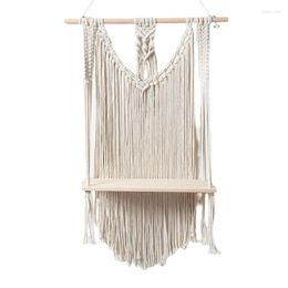 Hooks Handmade Macrame Wall Hanging Shelf Boho Cotton Rope Woven Tapestry Plant Hanger Wood Floating Decor