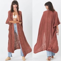 WeHelloWomens Beach Cover Up Bamboo Fabric Collar Cardigan Sun Protection Loose and Comfortable Shirt Holiday 240426