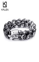 Kalen Large Stainless Steel Shiny Skull Charm Bracelets Men039s Bracelet Boy Punk Skeleton Fashion Jewelry Gift To Big Men2069484