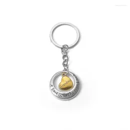 Keychains 11 Kinds Golden Love Heart Pendant Silver Plated Engraved Circle Family Dad Mom Son Key Chains For Women Men