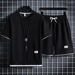 Men's Tracksuits Casual T-shirt And Shorts Set Monochrome Jacket Loose Sports Suit Waffle Sets Size 3XL Summer