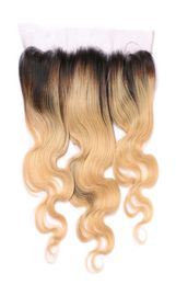 13x4 Ear To Ear Brazilian Body Wave Pre Plucked Lace Frontal Closure Ombre 1B27 Non Remy Two Tone Human Hair4277032