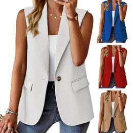 Women's Suits Suit Waistcoat Elegant Sleeveless With Lapel Collar Flap Pockets Solid Colour Single Button Vest For Spring