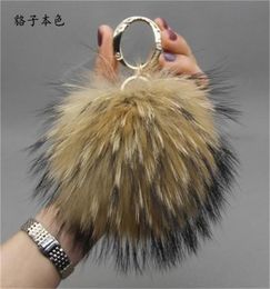 Luxury Brand 15 cm Real Fox Pom Poms Fur Pompom Ball High Quality Keychain Key Chain Metal Ring Pendant For Women F281 2104094174725