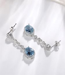 Blue Sapphire Topaz Earring for Women 925 Silver Bizuteria Gemstone aretes de mujer oorbellen Drop Girl orecchini 2106244324719