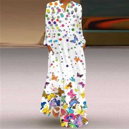 Dresses Basic Plus size womens autumn and winter womens V-neck long sleeved 3D dress loose fitting large retro elegant flower A-line loose fitting dressL.24050721