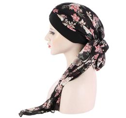 Scarves Muslim Hijab Turban Hat Headscarf PreTied Long Tail Chemo Cap Stretch BandanaScarves9559906