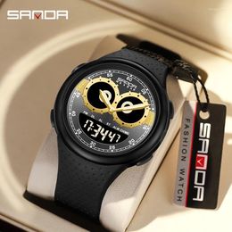Wristwatches SANDA 6118 Fashion Trend Electronic Watch For Men Silicone Luminous Waterproof Auto Calendar Chronograph Wristwatch Reloj