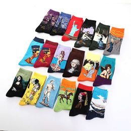 Mens Socks Designer Fashion Oil Painting Cotton Funny Week Date Monday to Friday Retro calcetines calzini Breathable Socken Classic Meias Men Gift 5 Pairs a lot