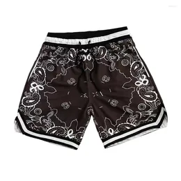 Men's Shorts Men Drawstring Waist Quick-drying Flower Pattern Basketball With Adjustable Summer For Wide