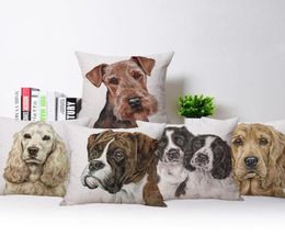 CushionDecorative Pillow Airedale Terrier Cushion Cover Labrador Dog Collie Pillowcase Decor Beige Linen White Polyester 45X45cm 1993091