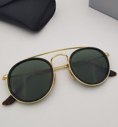 Fashion Top quality Round sunglasses Retro double bridge metal frame de soleil Applicable driving beach with retail box6188800