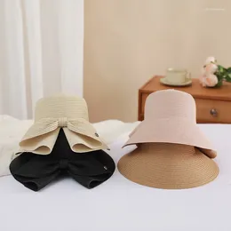 Berets Ladies Beach Women Sunscreen Summer Girl Outdoor Visor Sun Cap Female Portable Travel Caps Riffia Bow-Knot Bucket Straw Hats