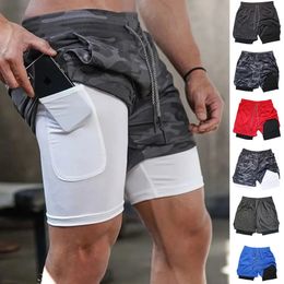 Mens Performance Shorts Soild Colour 2 in 1 Gym Compression Stretchy Sports Quick Dry Fitness Workout Summer 240423