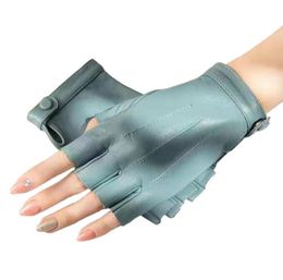 Five Fingers Gloves Women Locomotive Motorcycle SemiFinger Genuine Leather Glove Fashion Goatskin Half Finger5305067