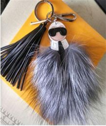 luxury y Karl Genuine Raccoon Fur Pompom Bag Bugs Charm Keychain Plush Key Ring Leather Tassel Pompom2090610