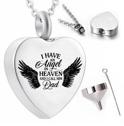 Stainless steel whole angel wings cremation pendant necklace urn keepsakeI have an angel in heaven and I call him dad5585965