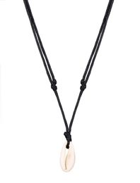 Poputton Fashion Women Natural Sea Shell Necklace Adjustable Black Rope Bohemian Choker Necklace Boho Summer Beach Jewelry2166341