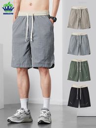 Summer Thin Shorts Pants Men Work Baggy Joggers Drawstring Elastic Waist Bermuda Knee Beach Short Pant Male Plus Size M5XL 240415