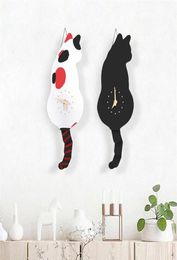 Wall Clocks Creative Clock Naughty Cat Wag Tail Quiet Swinging For Home Bedroom Living Room Decoration211N25445444462