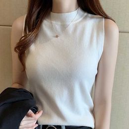 Women's Blouses Shirts Blouses Top Womens Knitted Shirt Womens Blusas Mujer De Moda 2024 Verano Sleeveless Black and White Knitted Shirt Top Womens E821L2405