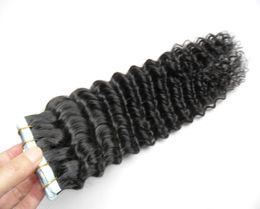 grade 7a unprocessed virgin brazilian deep wave tape hair extensions natural black pu skin weft tape in human hair extensions 40pc6693969