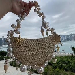 Evening Bags Pearl Conch Grass Woven Bag Handheld Beach Vacation Women's PurseCell Phone