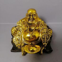 Decorative Figurines China Brass Wealth With Prayer Beads In Hand Gold Maitreya Lucky Bronze Gilding Buddha Statue Metal Handicraft