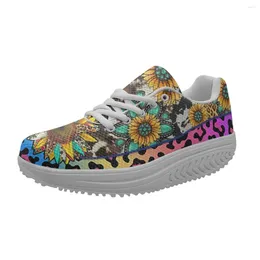 Casual Shoes Gradient Leopard Print Sunflower Pattern Ladies Spring Autumn Platform Brand Design Lace Up Sneakers Zapatillas De Mujer