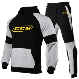 Men's Tracksuits CCM 2024 Men Spring And Autumn Colour Matching Hoodies Sweatpant Sets Fashion Leisure Sport Comfortable Two-piece Suit