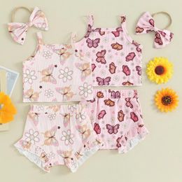 Clothing Sets Baby Girls Summer Shorts Sleeveless Floral Butterfly Print Camisole Ruffle Headband