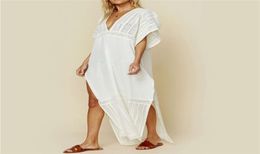 Beach Dress Women Beach Wear Coverups White Cotton Tunic Bikini Swimsuit Cover Up Bath Dress Sarong plage pareo Q10017566427