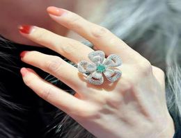 Wedding Rings Oversized Floral Green White Cz Jewellery Engagement Ring For Women Whole Adjustable Prom Accessories Gifts1604453