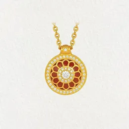 Pendant Necklaces Natural Stone Rose Lucky Inlaid S925 Sterling Silver Burnt Blue Round Brand Clavicle Chain Personality Ornament