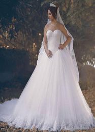 Princess Ball Gown Wedding Dresses New Custom Made Sweetheart Beaded Bodice Bridal Gowns Puffty Tulle vestido de noiva8636720