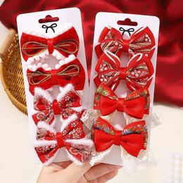 Hair Accessories 4/6Pcs 2024 New Year Red Color Hair Bows Hair Clips Set Best Gift for Girls Hairpins Children Hairgripes Headwear Accessories