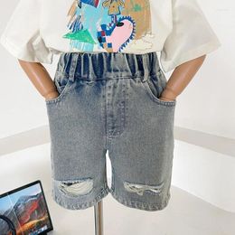 Trousers Childrens Denim Shorts 2024 Summer Pants Korean Edition Hole Boys And Girls Versatile Thin