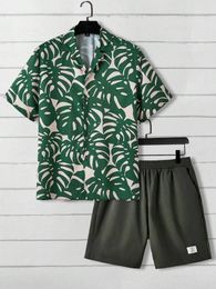 Men's Tracksuits Summer Men And Women Short Sleeve Outfits Tropical Palm Tree Print Fashion Button Up Shirt Tops Shorts