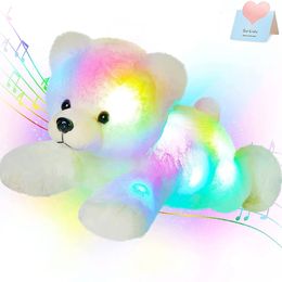 37cm Stuffed Polar Bear Plush Doll Animals LED Toy Music Night Lights Glow Pillow White Birthday Gift for Girls Kids 240426