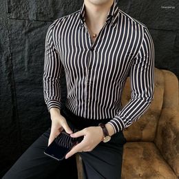 Men's Casual Shirts 2024 Spring Classic Stripes Shirt Brand Slim Fit Business Dress Social Party Men Clothing Streetwear Blouse