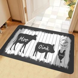 Carpets FarmKitchen Carpet Wooden Kitchen Mat Cow Pig And Chicken Floor Flannel Non Slip Material Home Decoration