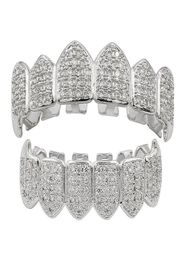 Teeth Grillz Luxury Men Women Grade Quality Cubic Zirconia Vampire Teeth Braces Street Fashion Platinum 18K Gold Hip Hop Dental Gr3424142