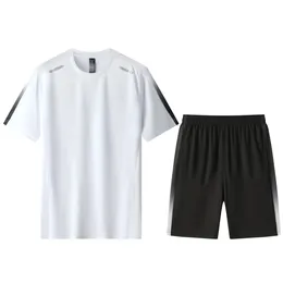Men's Tracksuits Sports Suit Quick-drying Sweat-wicking Fitness Running Short-sleeved Shorts Ice Silk Training T-shirt